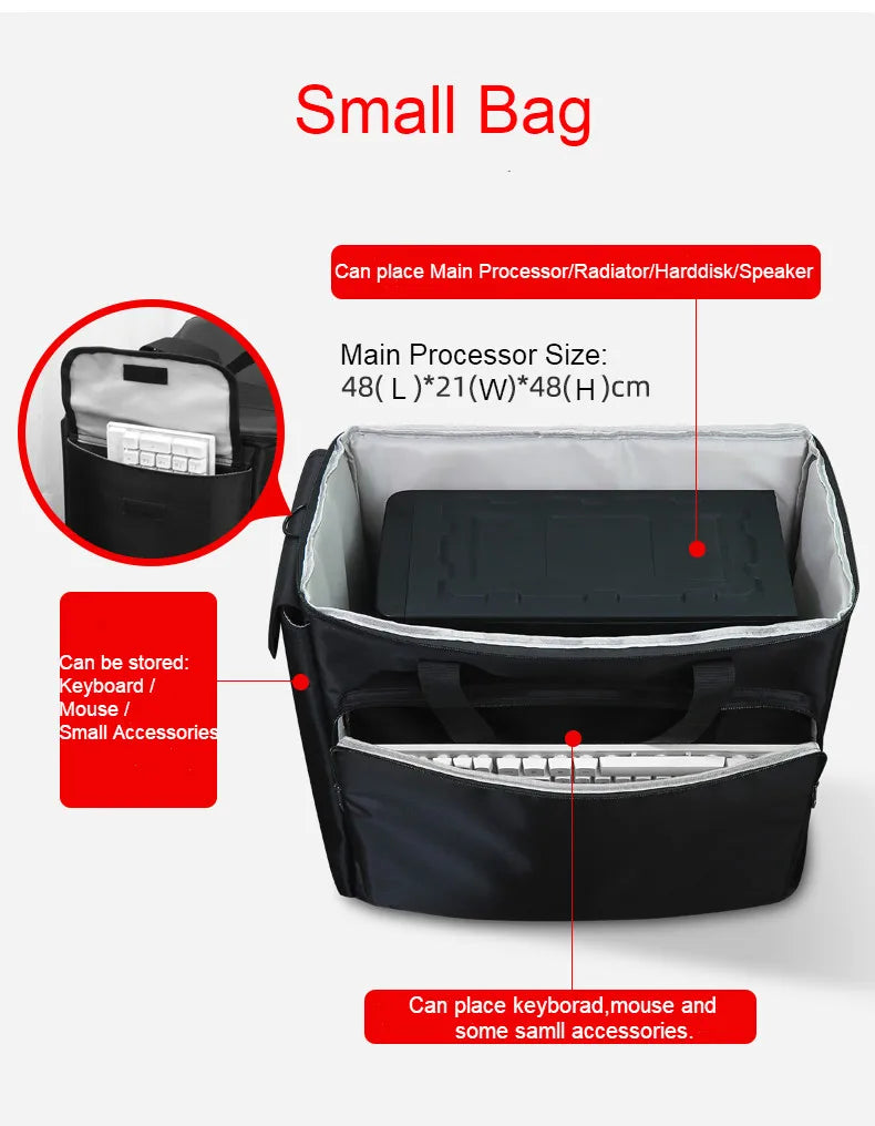 Desktop PC Computer Travel Storage Carrying Case Bag with Wheels for Computer Main Processor Case Monitor Keyboard and Accessori
