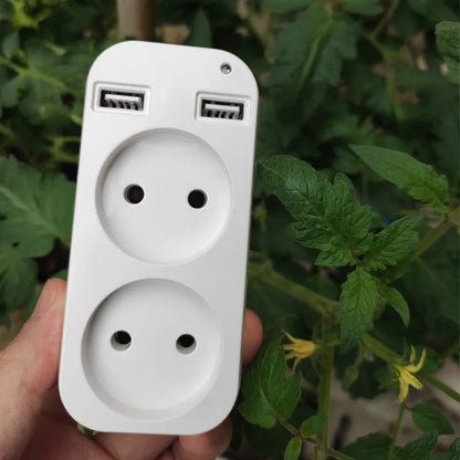 2023 EU Plug Power Strip Adapter Wall Double Socket Portable 2 USB Port for Mobile Phones 1200W 250V, for Smartphones Tablets