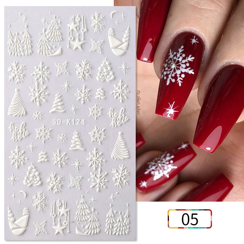1 Sheet Embossed Snowflakes 5D Nail Stickers Decal Winter Christmas Nail Art Decoration Manicure Butterfly Nail Stickers Design