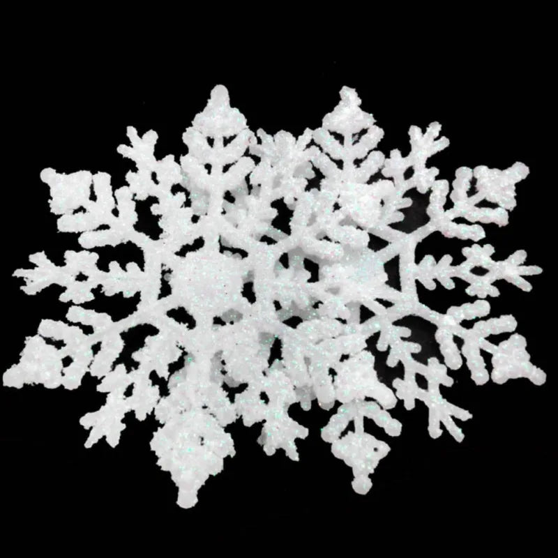 12Pcs/Set 10cm Plastic Gold Silver Glitter Powder Snowflake Xmas Ornaments Pendant Christmas Tree Decorative Hanging Snowflake