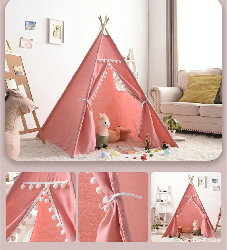Kids Tent Teepee Tent For Children Portable Tipi Infantil House For Girl Cabana Boy Tents Decoration Carpet LED Lights