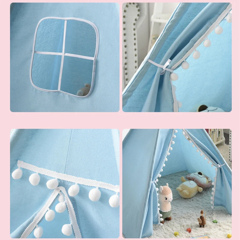 Kids Tent Teepee Tent For Children Portable Tipi Infantil House For Girl Cabana Boy Tents Decoration Carpet LED Lights