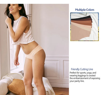 3 Pcs Seamless Panties for Women Breathable Low Waist Sexy Underwear Solid Silk Panties Brief Female Lingerie