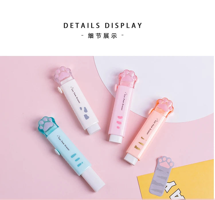 Creativity Retractable Kawaii cat claw Pencil eraser Push Pull Eraser Professional Drawing Painting Cute School Supplies