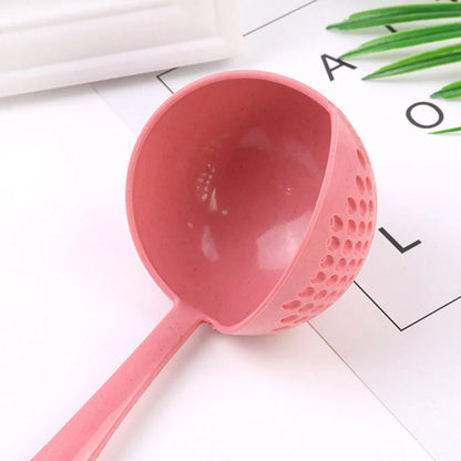 Kitchen Strainer, Solid Color Cooking Colander, Long Handle Soup Spoon, Plastic Kitchen Scoop, Hot Tableware