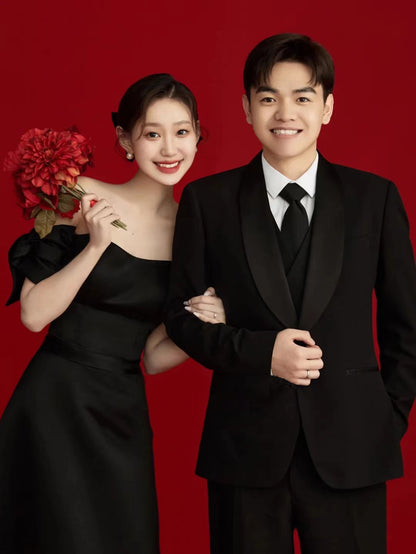 Wedding Dresses Sweet Bow Off The Shoulder For Women 2025 Satin Black Evening Dress Elegant Floor-length Simple Wedding Shooting