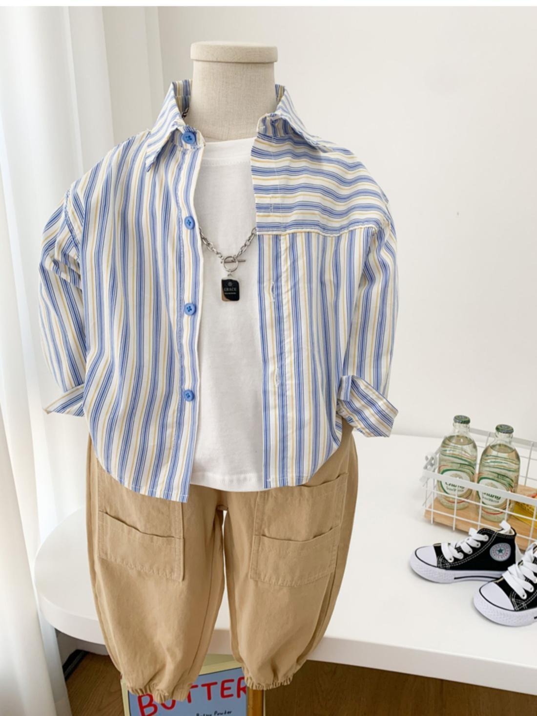 Kids Shirt Clothes Spring Thin Blouses Clothing Infant Boy Striped Cotton Tops 1 2 3 4 Years Kids Long Sleeves Shirt