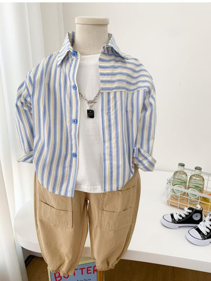 Kids Shirt Clothes Spring Thin Blouses Clothing Infant Boy Striped Cotton Tops 1 2 3 4 Years Kids Long Sleeves Shirt