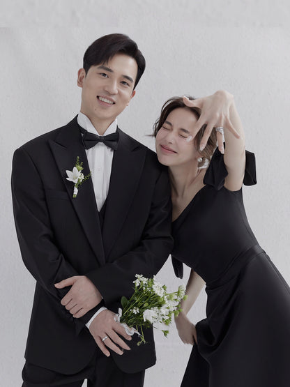 Wedding Dresses Sweet Bow Off The Shoulder For Women 2025 Satin Black Evening Dress Elegant Floor-length Simple Wedding Shooting