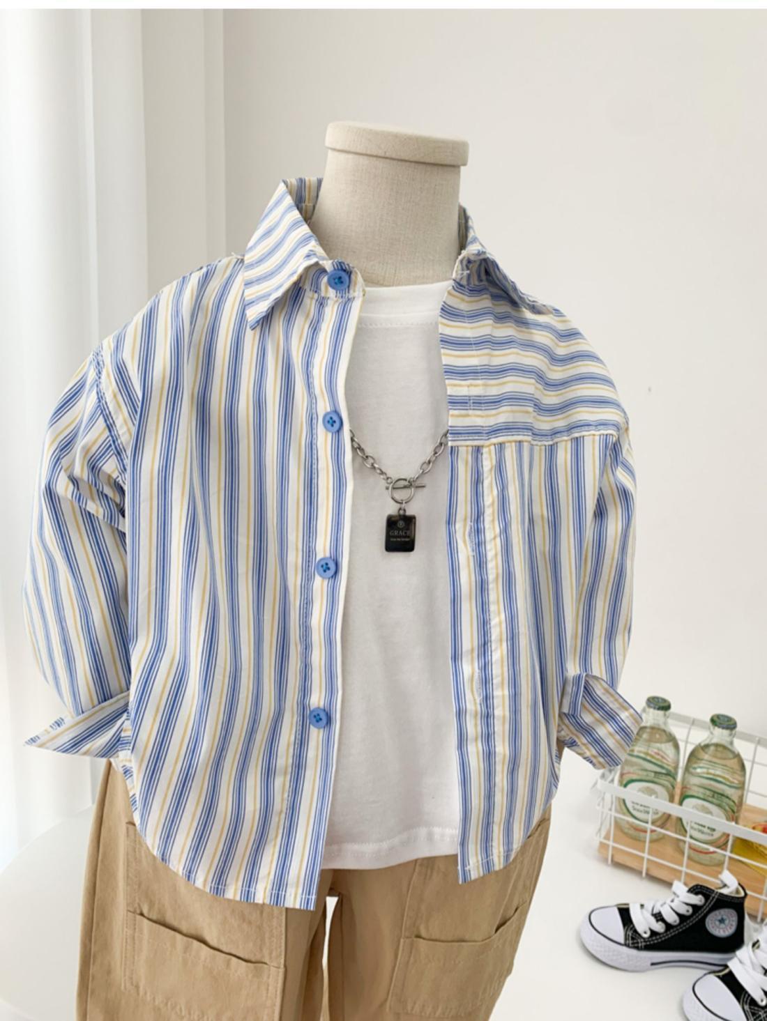 Kids Shirt Clothes Spring Thin Blouses Clothing Infant Boy Striped Cotton Tops 1 2 3 4 Years Kids Long Sleeves Shirt