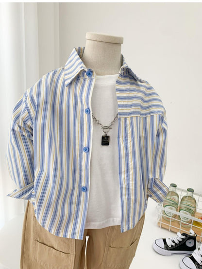 Kids Shirt Clothes Spring Thin Blouses Clothing Infant Boy Striped Cotton Tops 1 2 3 4 Years Kids Long Sleeves Shirt