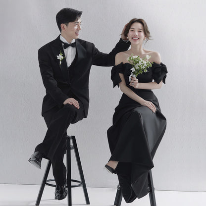 Wedding Dresses Sweet Bow Off The Shoulder For Women 2025 Satin Black Evening Dress Elegant Floor-length Simple Wedding Shooting