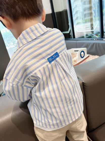 Kids Shirt Clothes Spring Thin Blouses Clothing Infant Boy Striped Cotton Tops 1 2 3 4 Years Kids Long Sleeves Shirt