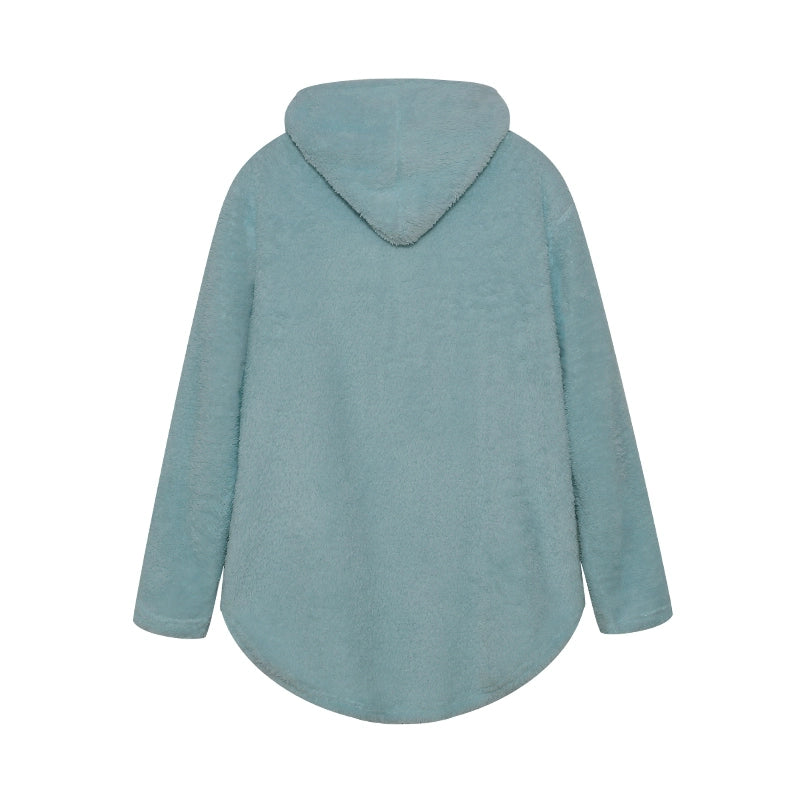 Fashion Trend Autumn and Winter Press-pleated Printed Turn-collar Long-sleeved Shirt Two-piece Furry Coat