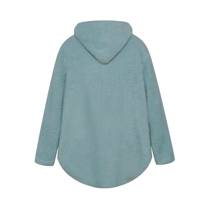 Fashion Trend Autumn and Winter Press-pleated Printed Turn-collar Long-sleeved Shirt Two-piece Furry Coat