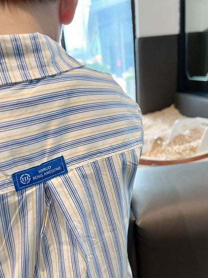 Kids Shirt Clothes Spring Thin Blouses Clothing Infant Boy Striped Cotton Tops 1 2 3 4 Years Kids Long Sleeves Shirt