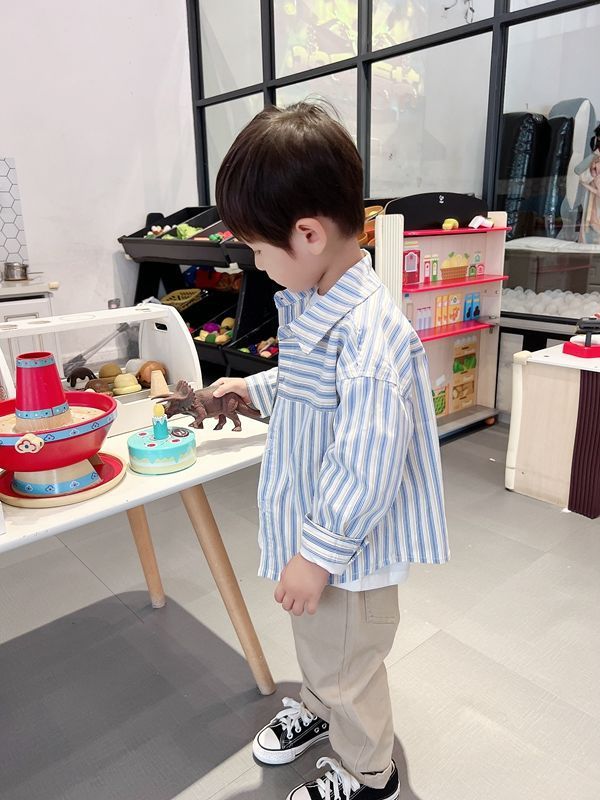 Kids Shirt Clothes Spring Thin Blouses Clothing Infant Boy Striped Cotton Tops 1 2 3 4 Years Kids Long Sleeves Shirt