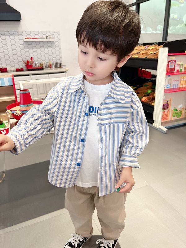 Kids Shirt Clothes Spring Thin Blouses Clothing Infant Boy Striped Cotton Tops 1 2 3 4 Years Kids Long Sleeves Shirt