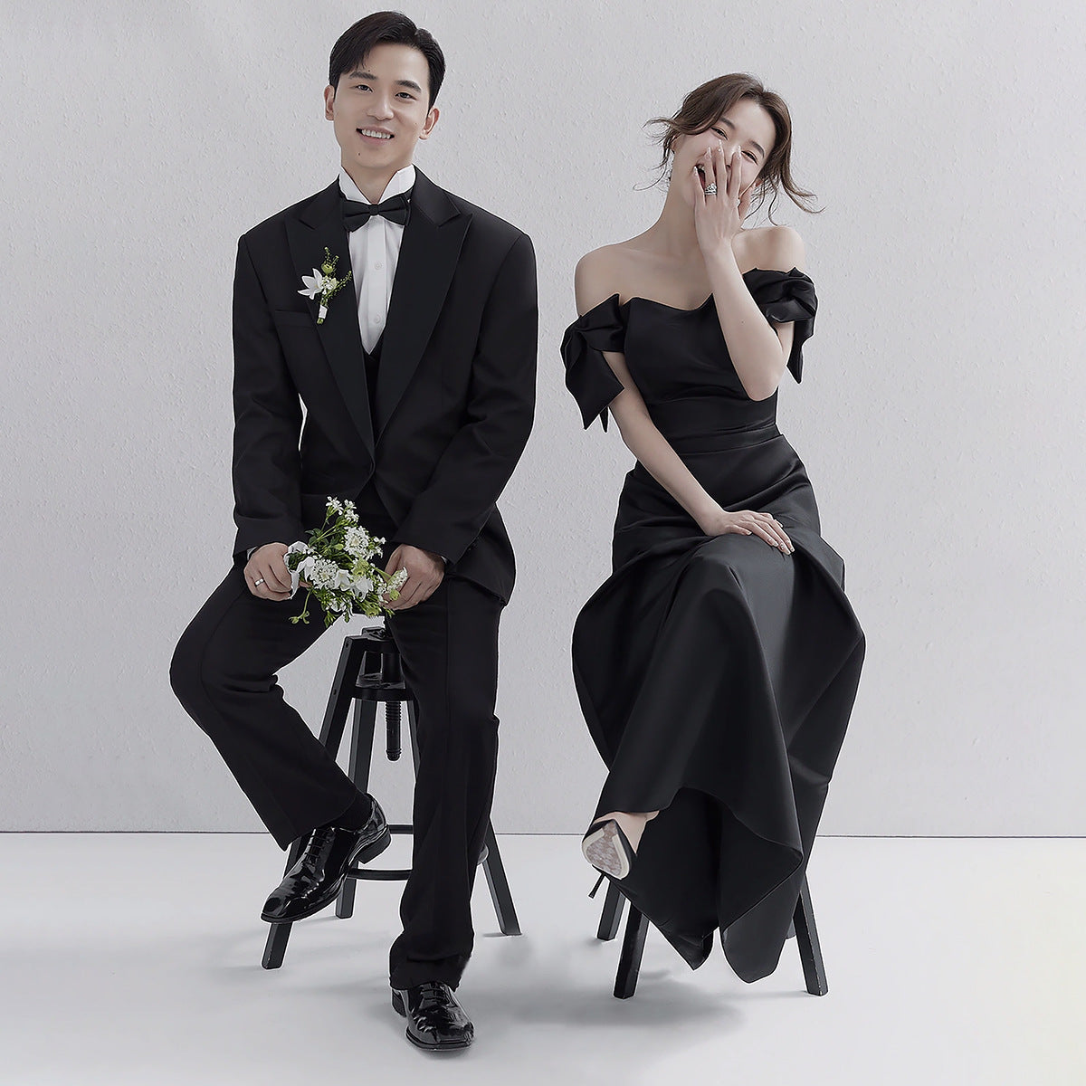 Wedding Dresses Sweet Bow Off The Shoulder For Women 2025 Satin Black Evening Dress Elegant Floor-length Simple Wedding Shooting