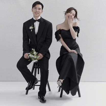 Wedding Dresses Sweet Bow Off The Shoulder For Women 2025 Satin Black Evening Dress Elegant Floor-length Simple Wedding Shooting