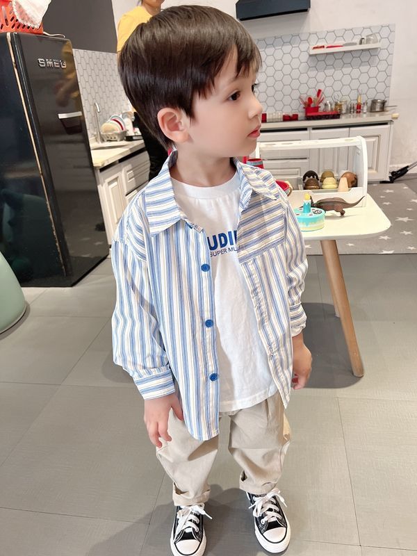 Kids Shirt Clothes Spring Thin Blouses Clothing Infant Boy Striped Cotton Tops 1 2 3 4 Years Kids Long Sleeves Shirt