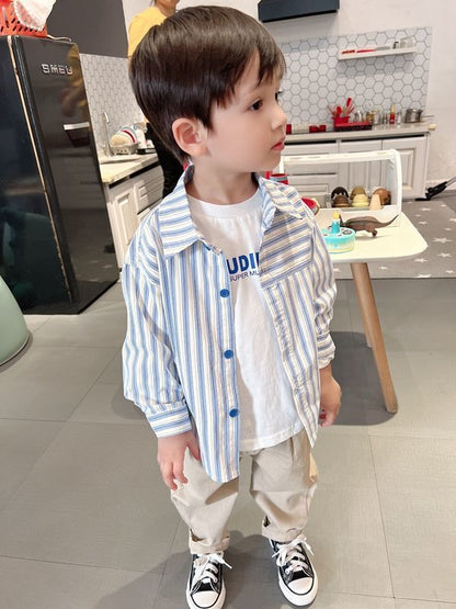 Kids Shirt Clothes Spring Thin Blouses Clothing Infant Boy Striped Cotton Tops 1 2 3 4 Years Kids Long Sleeves Shirt
