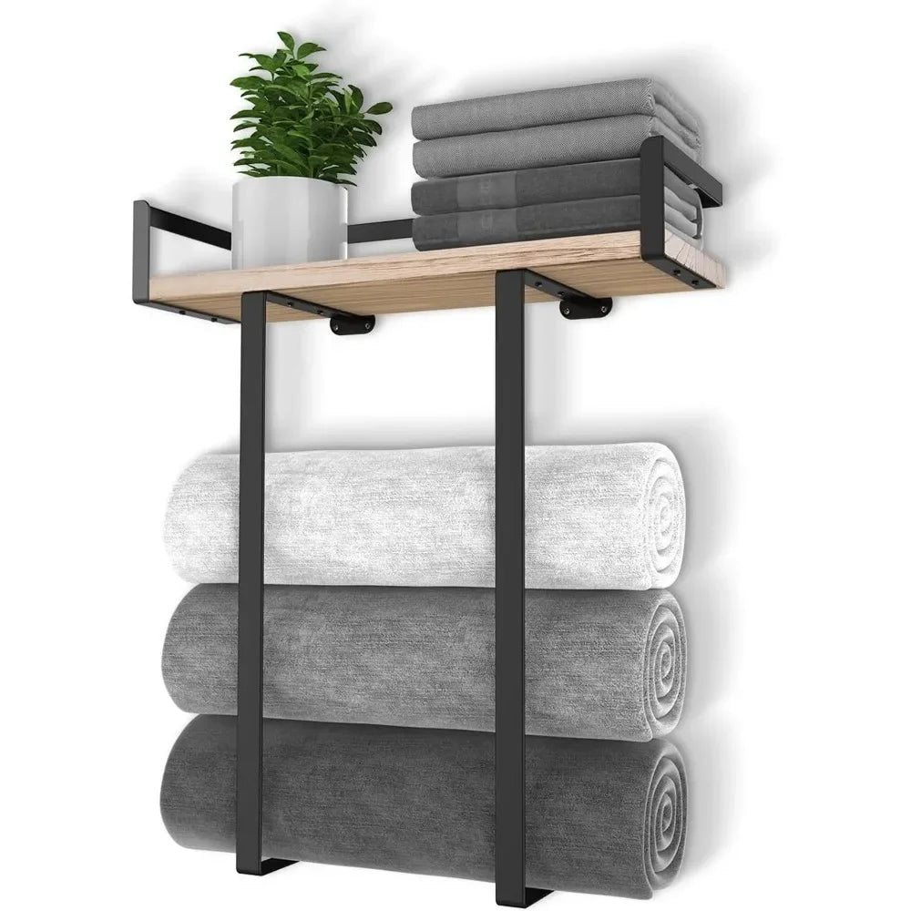 Bathroom Towel Rack Made of Iron and Wooden Wall Mounted Shampoo Shelf Shower Holder Toilet Storage Bar Hardware Accessories