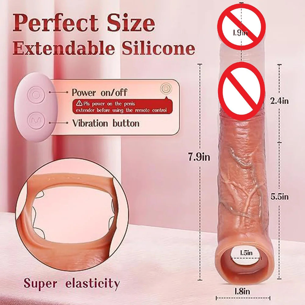 Remote Control Vibration Penis Extension cock Sleeve Silicone Reusable Condom For Men Sex Toys Penis Enlargement