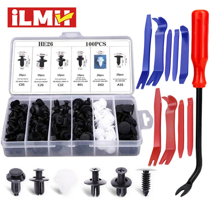 100pcs Auto Fastener Clip Kit Fender Rivet Clips Car Body Push Retainer Pin Rivet Bumper Door Trim Panel Retainer Car Clips