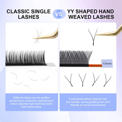 NAGARAKU YY Shape Double and Triple Tips Eyelash Extensions Hand Woven Premium Soft Natural Interlaced Makeup Mesh Net