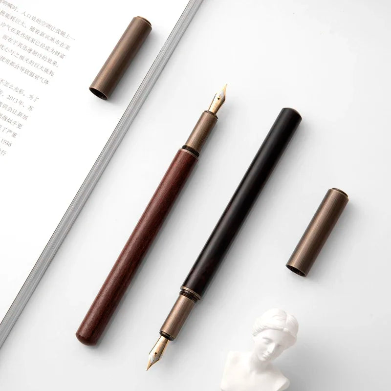 Luxury Retro Wood Bronze Fountain Pen Office Business Writing Art Calligraphy Ink Pens 0.5mm School Student Stationery Gifts