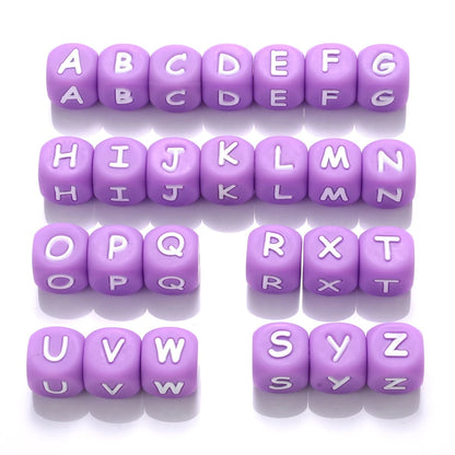 Clearance_12mm 26Pcs Silicone Letter Beads 15 Colors Colorful Alphabet Silicone Chewing Bead for Pacifier Clip Chain Not Choose