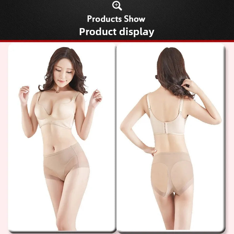 Sexy Mid Rise Womens Underwear Transparent Mesh Panties Waist Cincher Comfortable Ice Silk Large Size