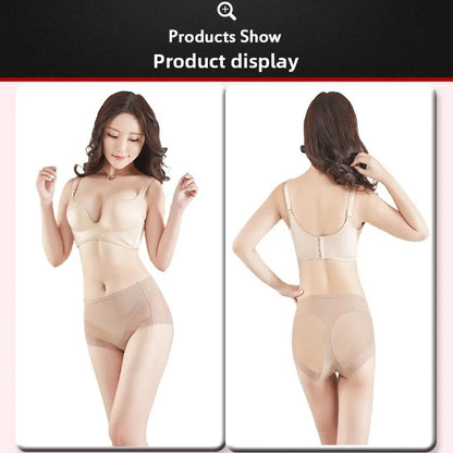 Sexy Mid Rise Womens Underwear Transparent Mesh Panties Waist Cincher Comfortable Ice Silk Large Size