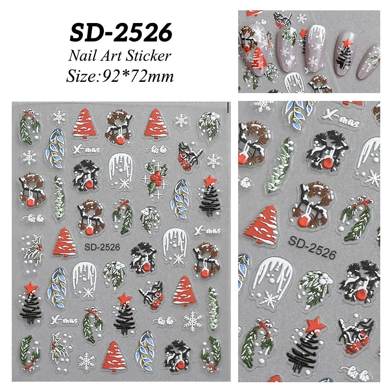 1 Sheet Embossed Snowflakes 5D Nail Stickers Decal Winter Christmas Nail Art Decoration Manicure Butterfly Nail Stickers Design