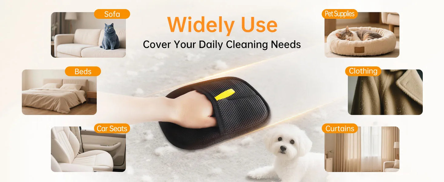 Reusable Double-Sided Pet Hair Removal Glove Anti-Static Grooming Tool for Cats Dogs Soft Brush Mitt for Furniture Carpet Cloth