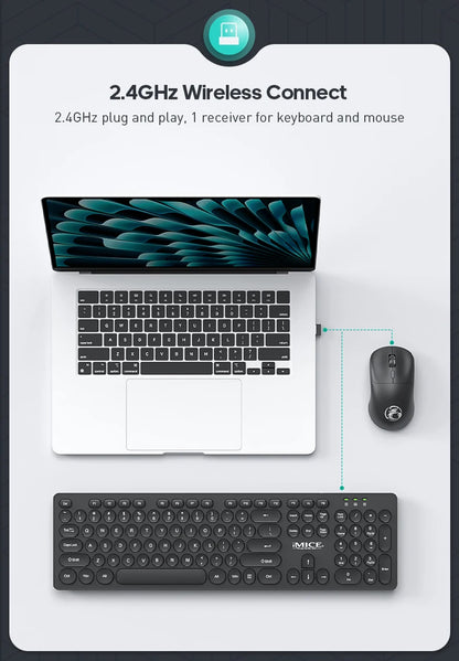 Wireless Keyboard and Mouse Combo - Full Size Wired Backlit Gaming Keycaps Optical Mouse with Adjustable DPI for Business Office