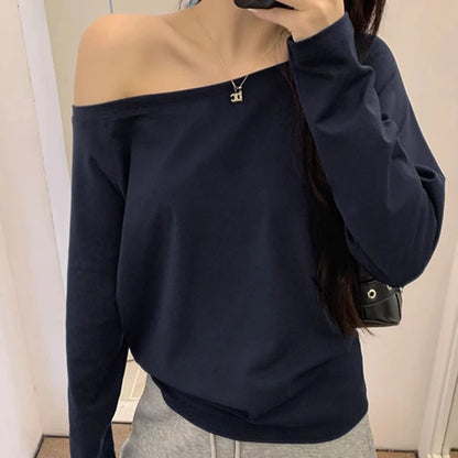 No Hat Hoodies Women Autumn Sexy Spicy Girls Solid Simple Basic Off Shoulder Baggy Cozy Streetwear Korean Style Prevalent Cool