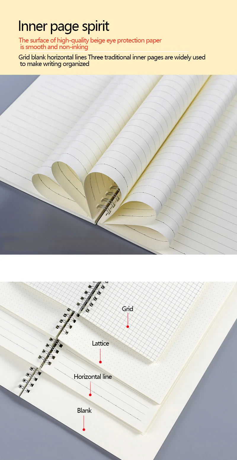 A5/B5 Notebook Spiral book coil Planner Lined Blank Grid Paper Journal Diary Sketchbook For School Supplies Stationery Office