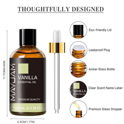 MAYJAM 1 Piece 100ML Pure Natural Plants Essential Oil For Humidifiers Aromatic Diffuser Vanilla Lavender Mint Bergamot Rose