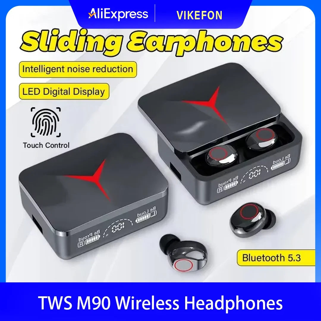 M90 TWS Bluetooth 5.3 Earphones Wireless Headphones Touch Control Gaming Headsets HIFI Stereo Sound Noise Reduction With Mic