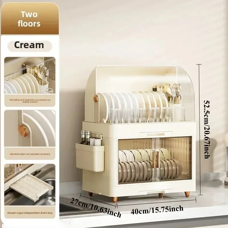 Kitchen Bowl Rack, Tableware Storage Box, Household with Lid, Tableware, Bowl Box, Dish Drain Rack, Plastic Cupboard