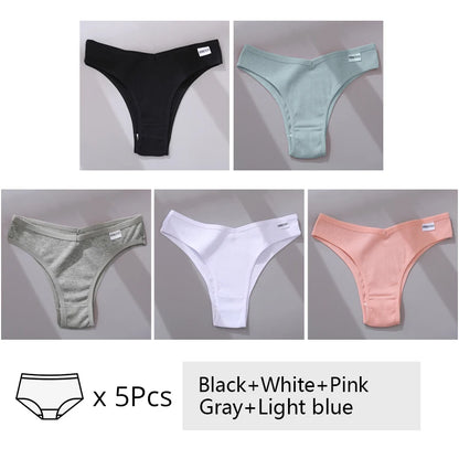5Pcs/Set Women Cotton Brazilian Panties V Waist Female Underwear Comfortable Underwear Low Rise T-Back Bikini Girls Lingerie New