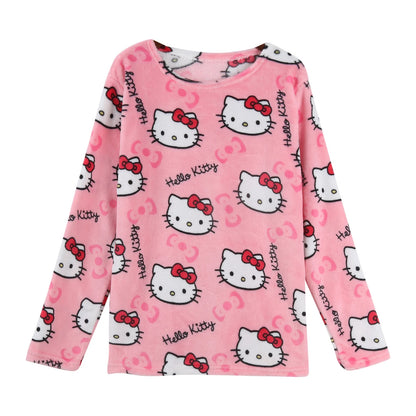Thicken Hello Kitty Pajama Pants Sanrio Anime Fleece Double Elastic Fabric Soft Trousers Women Trousers Cartoon Birthday Gift