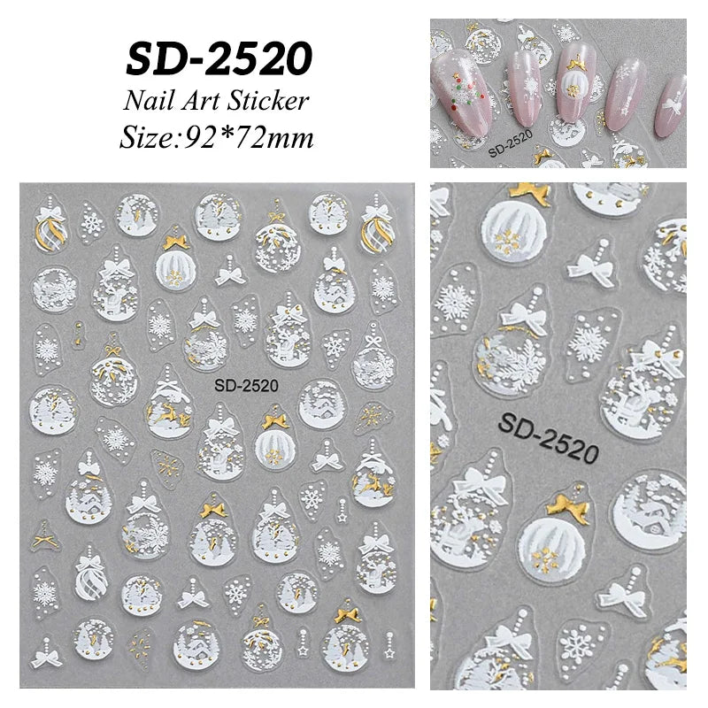 1 Sheet Embossed Snowflakes 5D Nail Stickers Decal Winter Christmas Nail Art Decoration Manicure Butterfly Nail Stickers Design