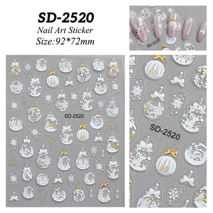 1 Sheet Embossed Snowflakes 5D Nail Stickers Decal Winter Christmas Nail Art Decoration Manicure Butterfly Nail Stickers Design