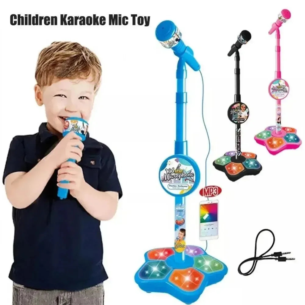 Kids Rocking-Roll Microphone with Stand Karaoke Song Music Instrument Toys Brain-Training Educational Toy Birthday Gift Girl Boy