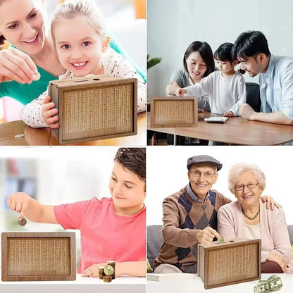 1 Pcs Wooden DIY Piggy Bank Reusable Handmade Money Box, Piggy Bank with Saving Goal and Numbers To Help The Habit of Saving