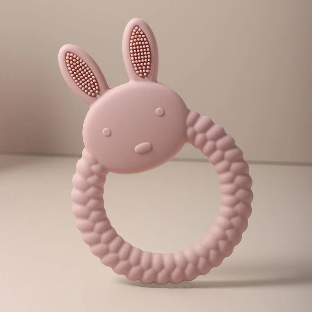 Cute Baby Rabbit Baby Toy Food Grade Safe Silicone Toothbrush bunny Teether Toy Teething Set