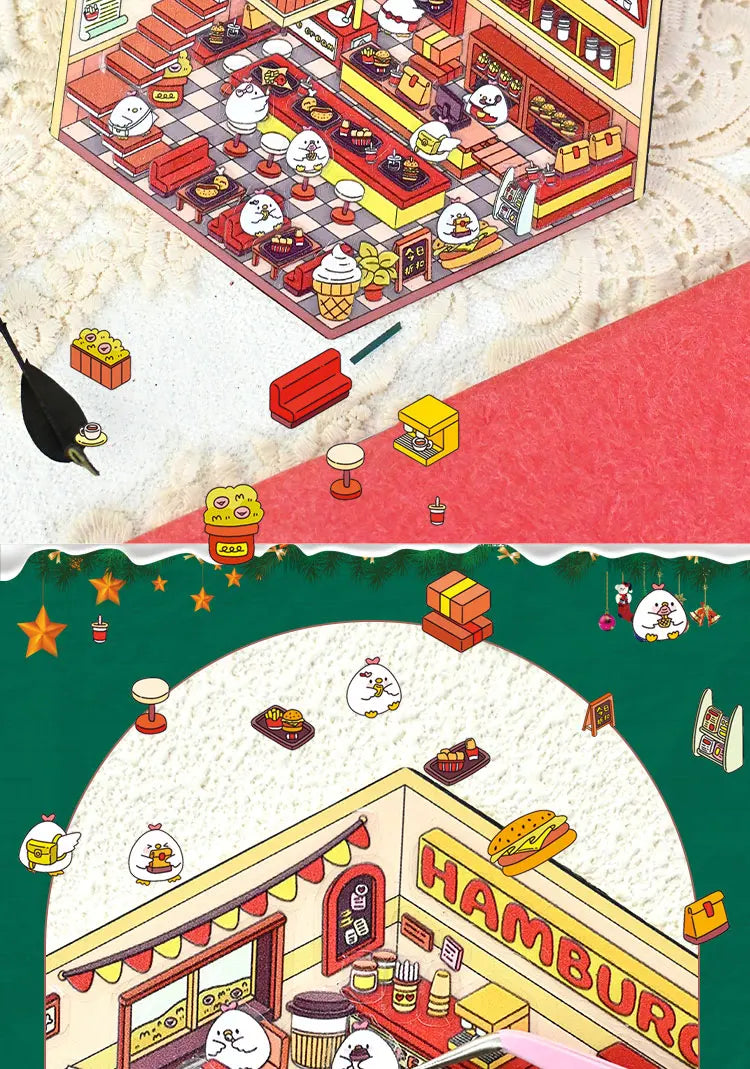 Christmas Theme DIY 3D Sticker Cartoon Pocket Cabin Scene Stacking and Pasting Festival Birthday Gift for Kid Child Student